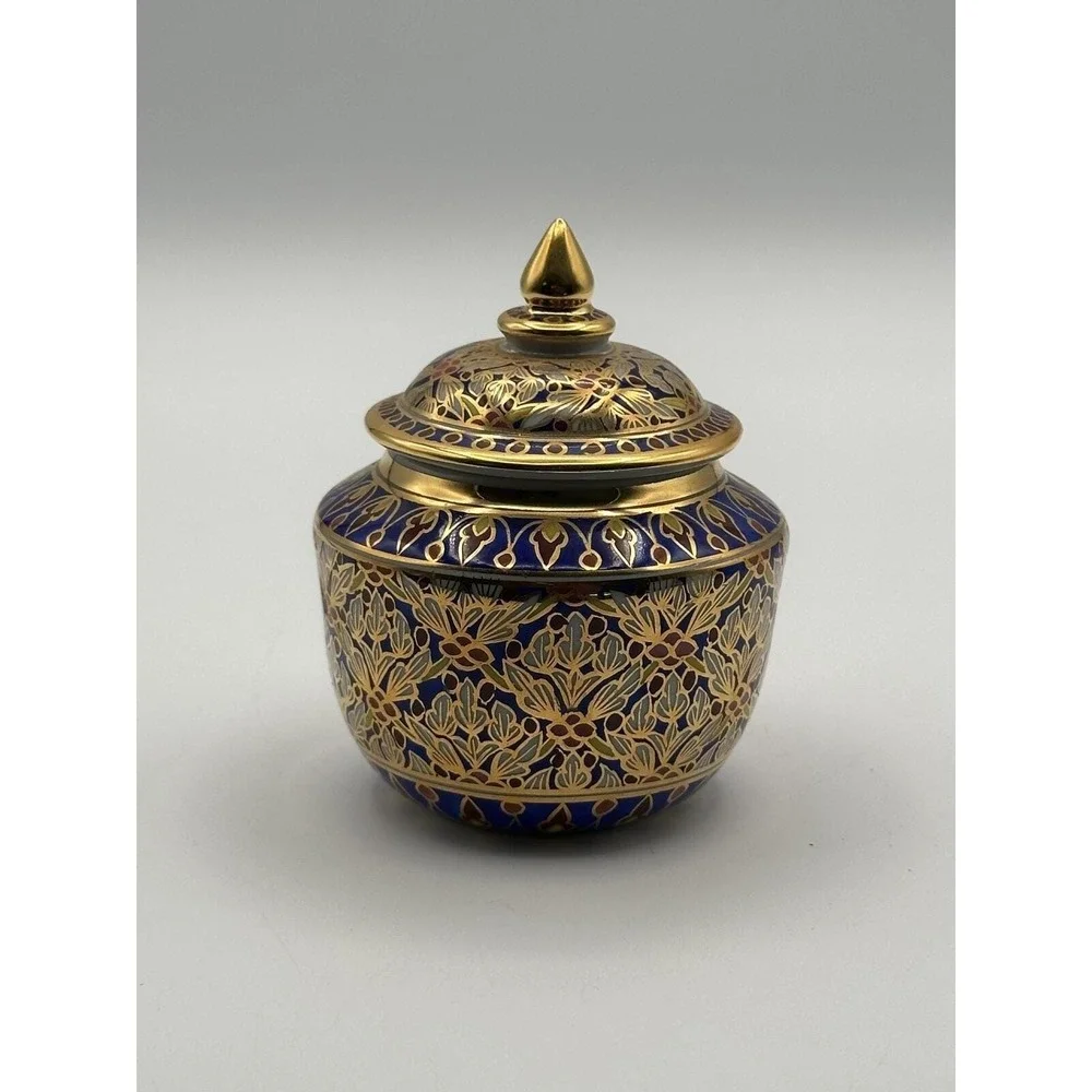Thai Benjarong Porcelain Covered Jar — Hand‑Painted Gilded Lidded Jar